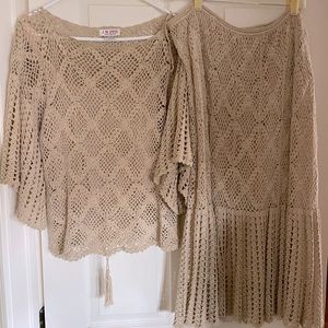 Cream crocheted skirt and top.